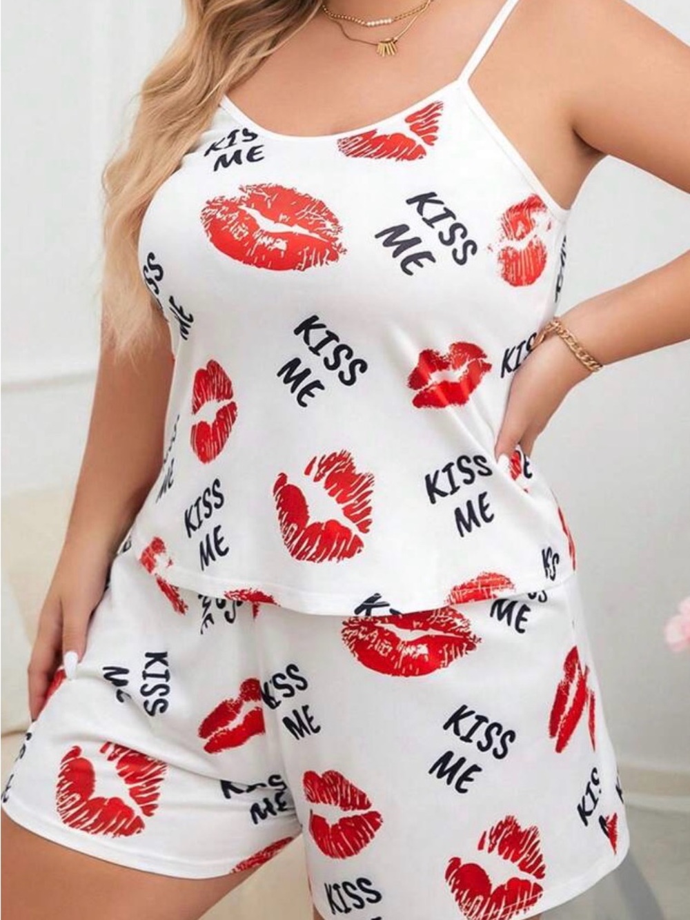 Two Piece Pajama Set Cami And Shorts Coquette Kitschy Soft Girl Women's XL